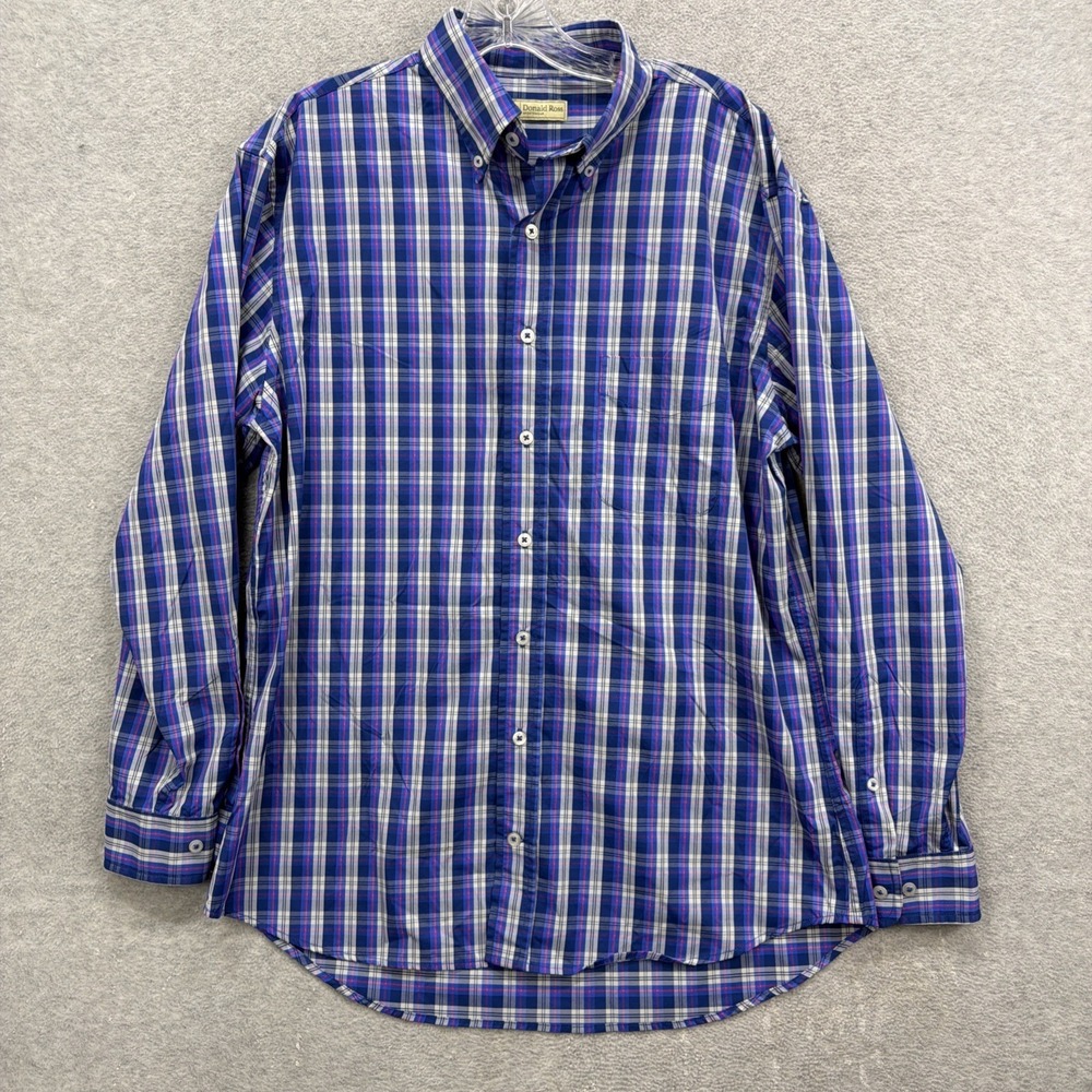 Donald Ross Shirt Mens Medium Blue Plaid Long Sleeve‎ Performance Active Tech